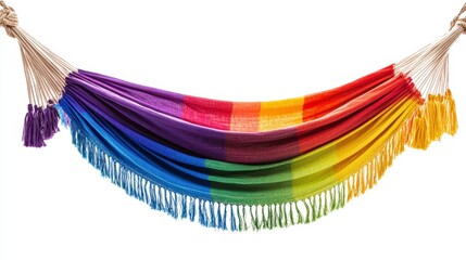 Vibrant Rainbow Striped Hammock with Tassels Relaxing Summer Outdoor Decor