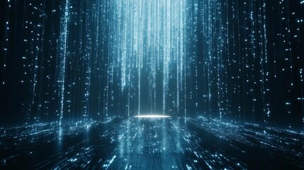 A futuristic abstract background with cascading digital waterfalls and illuminated data streams, evoking a sense of advanced tech flow, Digital Waterfall style