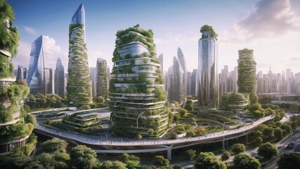 View of the city. Green cityscape.