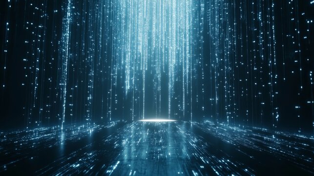 A futuristic abstract background with cascading digital waterfalls and illuminated data streams, evoking a sense of advanced tech flow, Digital Waterfall style