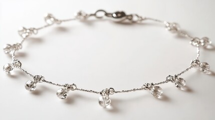 Elegant Silver Anklet with Clear Quartz Crystals Delicate Wire Wrapped Beads Boho Chic Jewelry