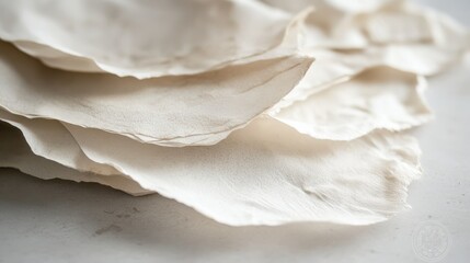 Close-up of layered white textured papers with soft focus and subtle light