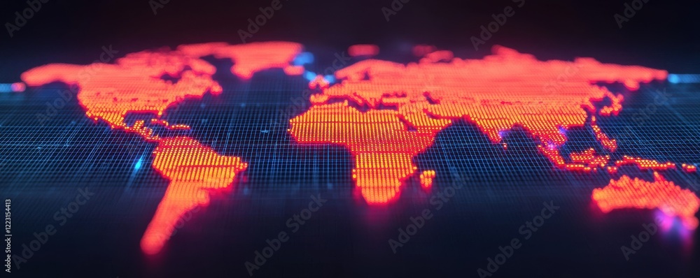Aufkleber a digital world map with glowing red outlines on a dark background, emphasizing global connectivity 
