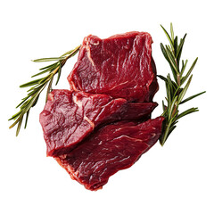 Obraz premium Fresh raw chuck steak beef meat garnished with rosemary isolated on transparent background