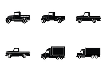 Flat vector silhouette design of trucks isolated on white background