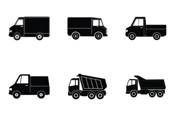 Truck silhouette flat vector bundle isolated on white background