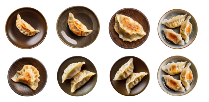 Delicious homemade dumplings arranged on traditional plates.