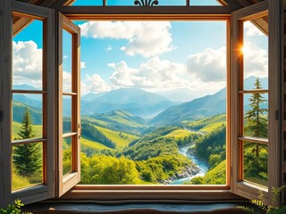 Mountain House Window - Vibrant Landscape Photography