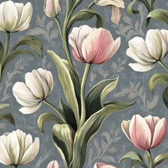 Pink and White Flowers on Gray Background