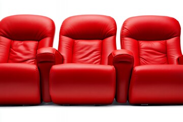 Comfy trio of vibrant red recliner chairs arranged in modern design for stylish home comfort