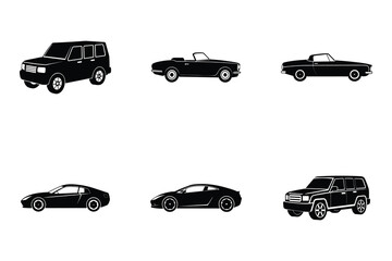 Popular flat silhouette car vector bundle isolated on white