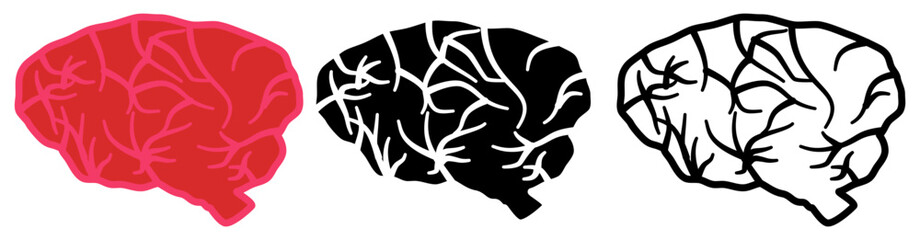 brain icon, simple flat style, pictogram logo symbol vector illustration, isolated on white for mobile app