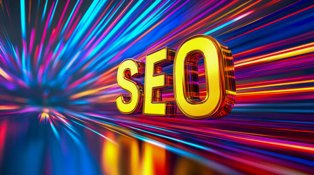 Colorful representation of SEO concept with vibrant background emphasizing digital marketing strategies and techniques