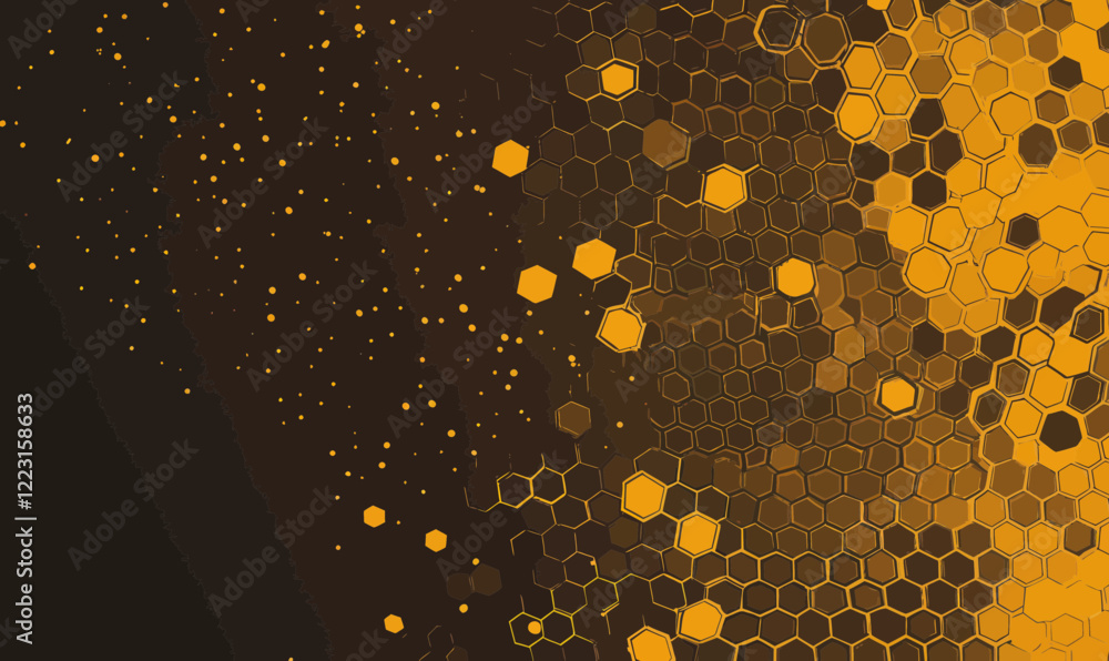 Poster abstract hexagon honeycomb halftone vector background in warm tones for design concepts