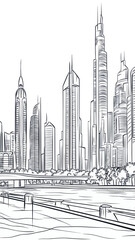 Fototapeta premium Dubai Skyline Black and White Coloring Page for Adults - UAE Cityscape Vector Art