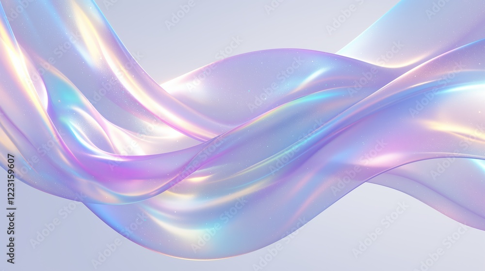 Poster holographic iridescent flowing fabric creating soft waves and folds