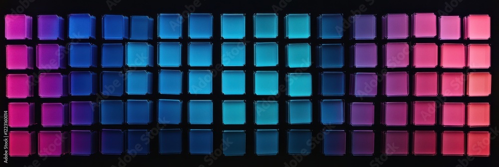 Poster gradient rainbow colorful rectangles arranged in symmetrical pattern on black background
