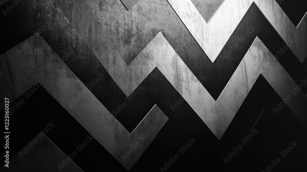 Poster black and white zigzag pattern with textured metallic surface and light reflection