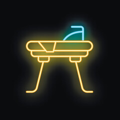 Glowing neon icon of a vaulting table used in gymnastics for athletes to jump over