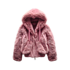 Faux Fur Hooded Jacket in Light Pink Isolated on Transparent Background