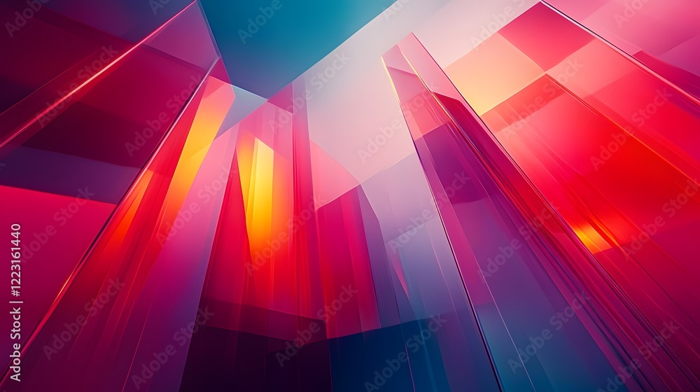 Poster vibrant and dynamic geometric design featuring bold gradients radiant layered patterns and a futuris