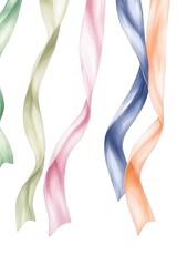 Fototapeta premium Colorful flowing ribbons in soft pastel shades hanging against a white background