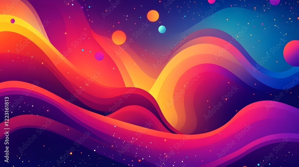 Poster captivating abstract digital artwork featuring a vibrant gradient landscape with shimmering luminous