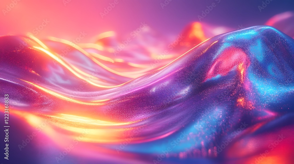 Poster vibrant ethereal abstract composition with luminous colorful layers and bold creative aesthetic char