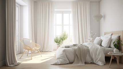 Bright and cozy bedroom with natural light and minimalist decor in a serene setting