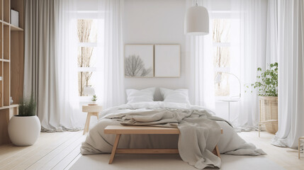 Cozy and minimalistic bedroom design with natural light and soft textures
