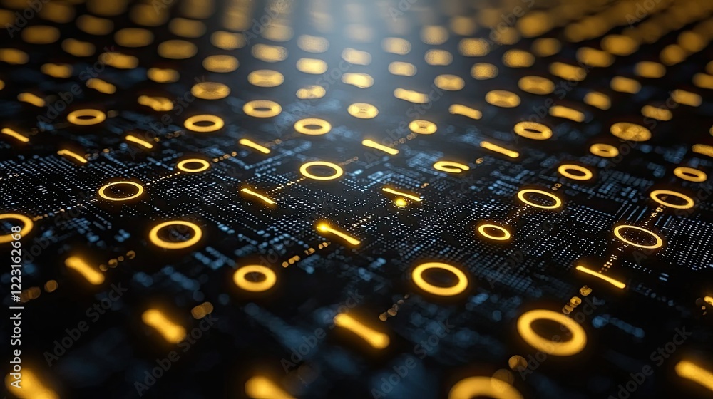 Poster glowing binary code digital data stream