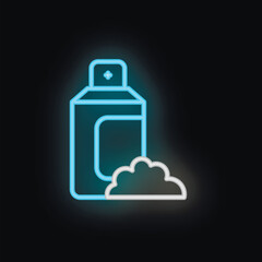 Fototapeta premium Glowing blue neon icon of shaving cream or foam on a dark background