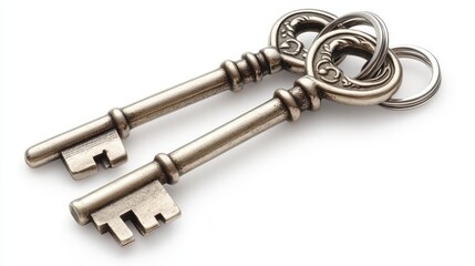 Two Antique Skeleton Keys on a Ring Vintage Metal Keys Close Up