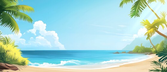 Scenic summer beach and ocean vista with a beautiful sky, designed for a creative banner that offers generous copy space.