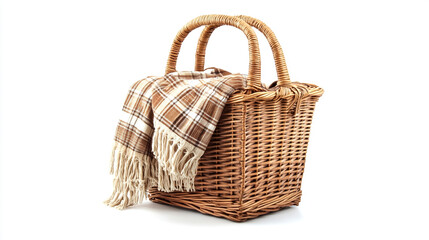 Obraz premium Woven picnic basket with a cozy blanket for outdoor adventures