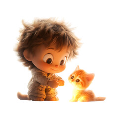 Fluffy 3D Cartoon Character Playing with Glowing K Isolated on Transparent Background