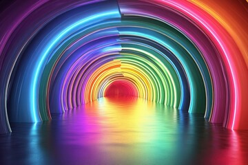 Colorful Neon Tunnel with Reflections in a Futuristic Environment