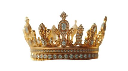 Fototapeta premium A magnificent golden crown adorned with sparkling jewels sparkling under soft light