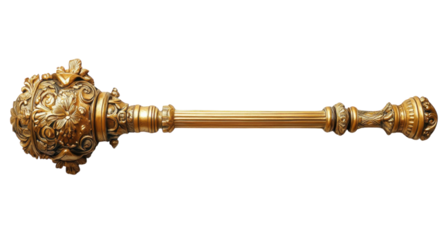 Exquisite golden ceremonial mace adorned with intricate floral designs and a polished finish