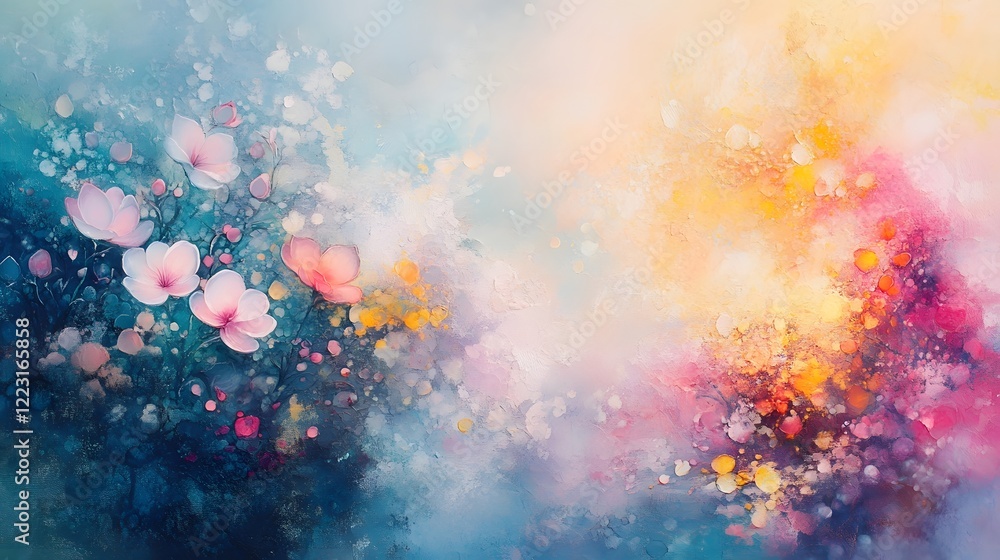 Poster vibrant and ethereal abstract with dreamlike soft light patterns bright tones and subtle dynamic det
