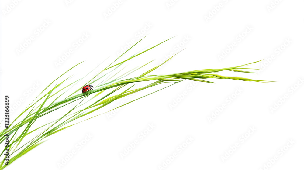 Poster ladybug resting on green grass in a bright and serene setting