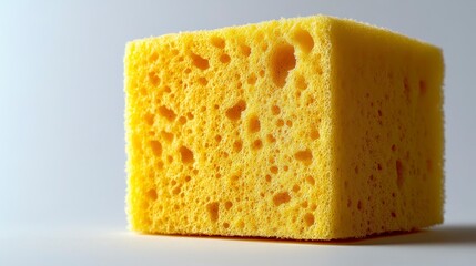 Close up of a Yellow Cleaning Sponge Cube Textured Surface Cleaning Supplies