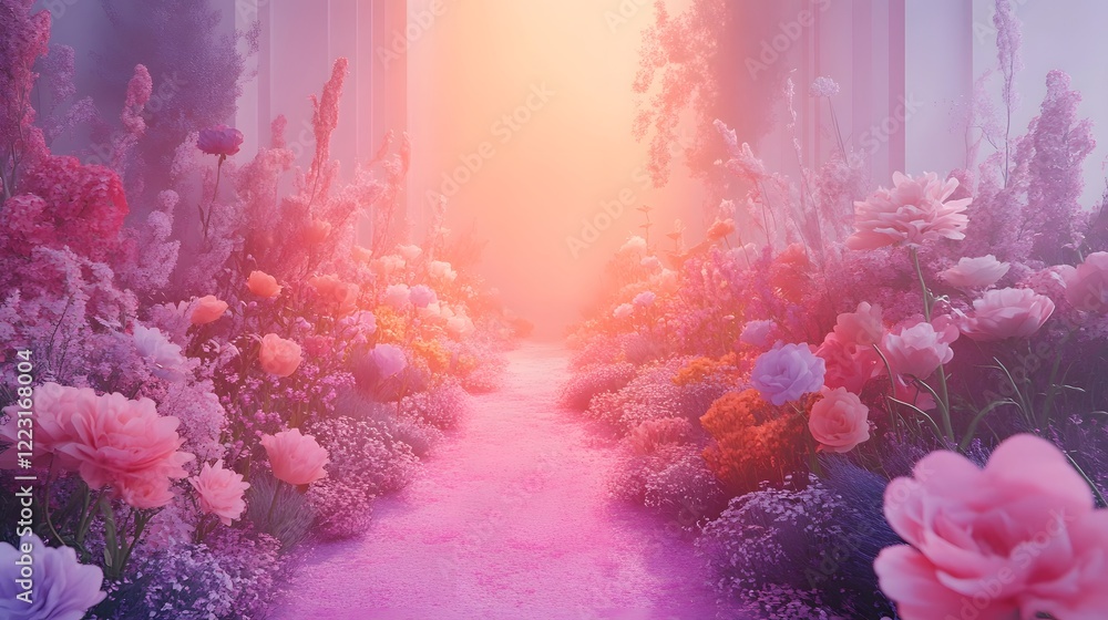 Poster a visually striking and imaginative landscape featuring an ethereal blend of soft dreamy light vibra