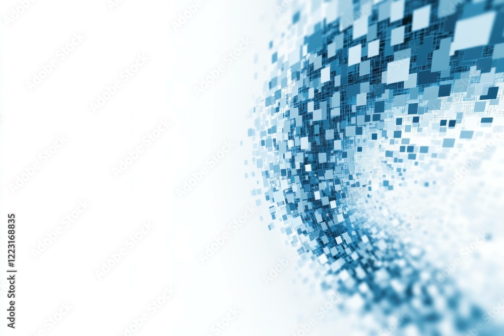 Poster abstract blue digital wave composed of pixels, creating a modern background usable for technology an