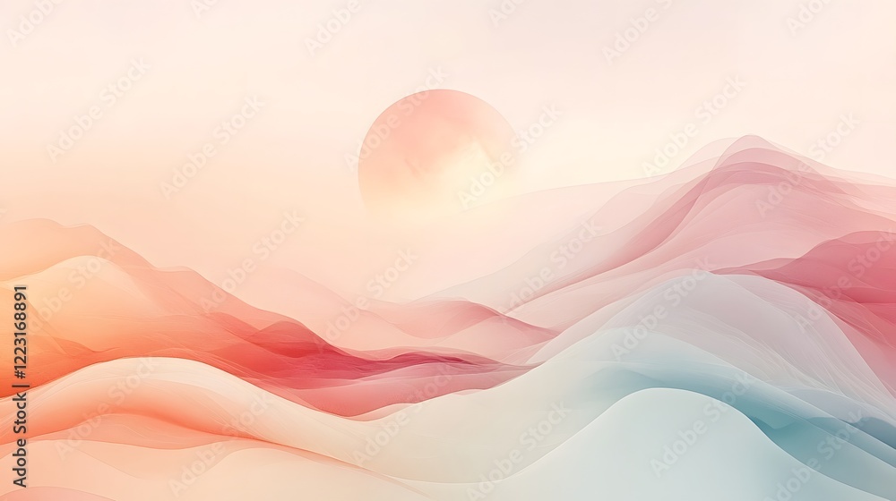 Poster peaceful and serene abstract landscape scene featuring soft gradient color transitions gentle flowin