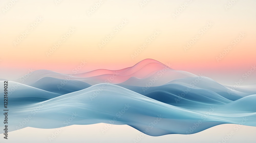 Poster serene and minimal landscape with soft pastel gradients gentle geometric patterns and a modern aesth
