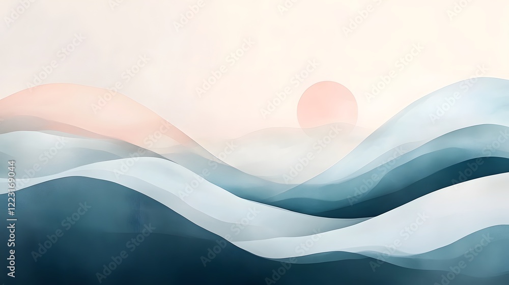 Poster serene and soothing minimal landscape with gentle gradients of neutral abstract tones light patterns