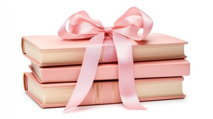 Fototapeta premium Stack of Pink Books Tied with a Ribbon Elegant Gift Romantic Books