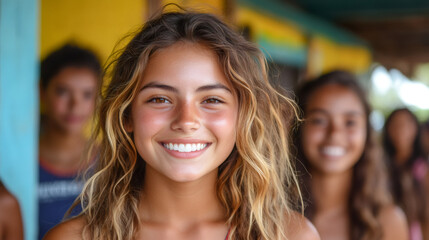 Fototapeta premium Smiling teenagers enjoying a sunny day together