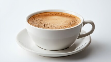 Obraz premium Aromatic Coffee in White Cup and Saucer Hot Beverage Breakfast Drink Caffeine
